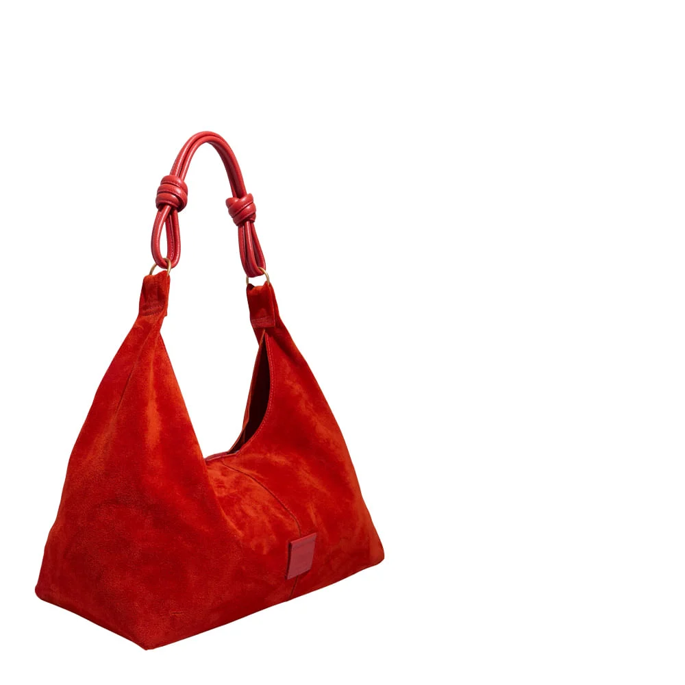 Bolsa Hobo Grande Couro Camurça Laranja - vista 2 de 3