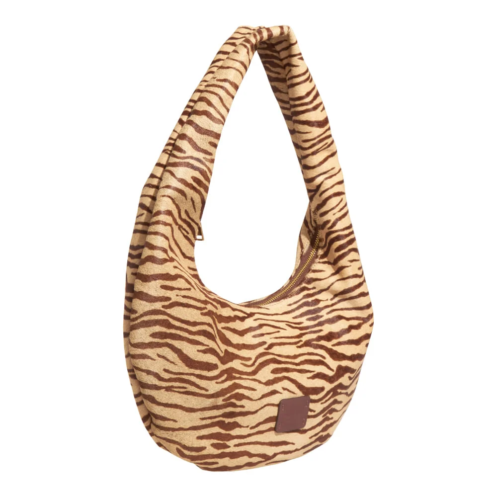 Bolsa Hobo Animal Print Couro Pelo Zebra Bege - vista 2 de 3