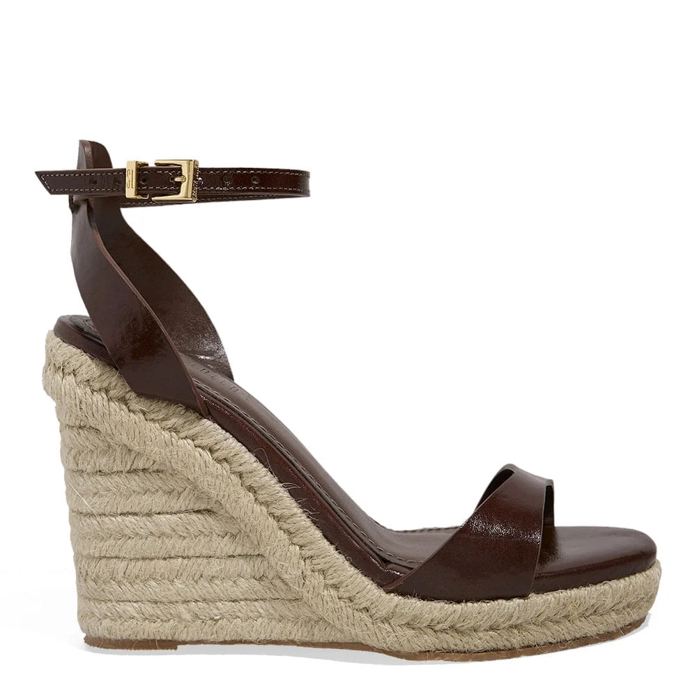 Sandália Espadrille Couro Marrom Dark Anabela - vista 1 de 4