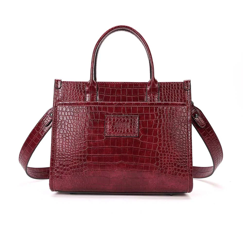 Bolsa Tote Média Croco Roxo Berry Alça Transversal - vista 2 de 8