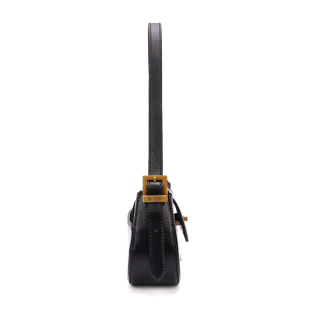 Bolsa Baguete Pequena Soft Preta Alça de Ombro - vista 6 de 9
