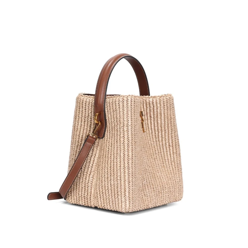 Bolsa Pequena Palha Estruturada Bege Sand - vista 1 de 3