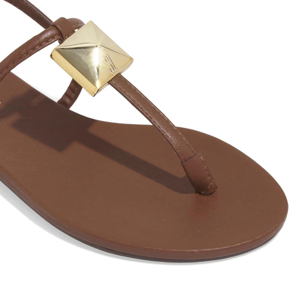 Rasteira Napa Marrom Terra Tiras Finas Metal - vista 5 de 6