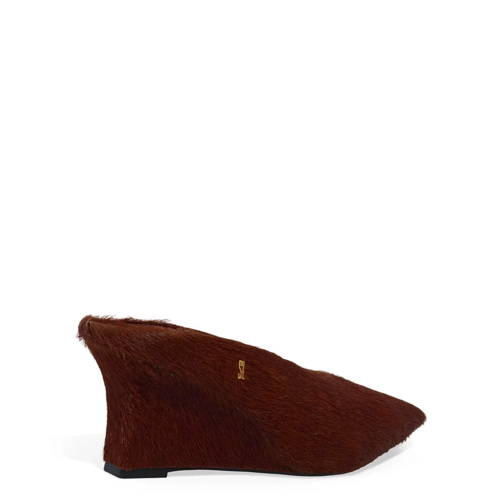 Scarpin Mule Couro Pelo Anabela Terracota - vista 3 de 3