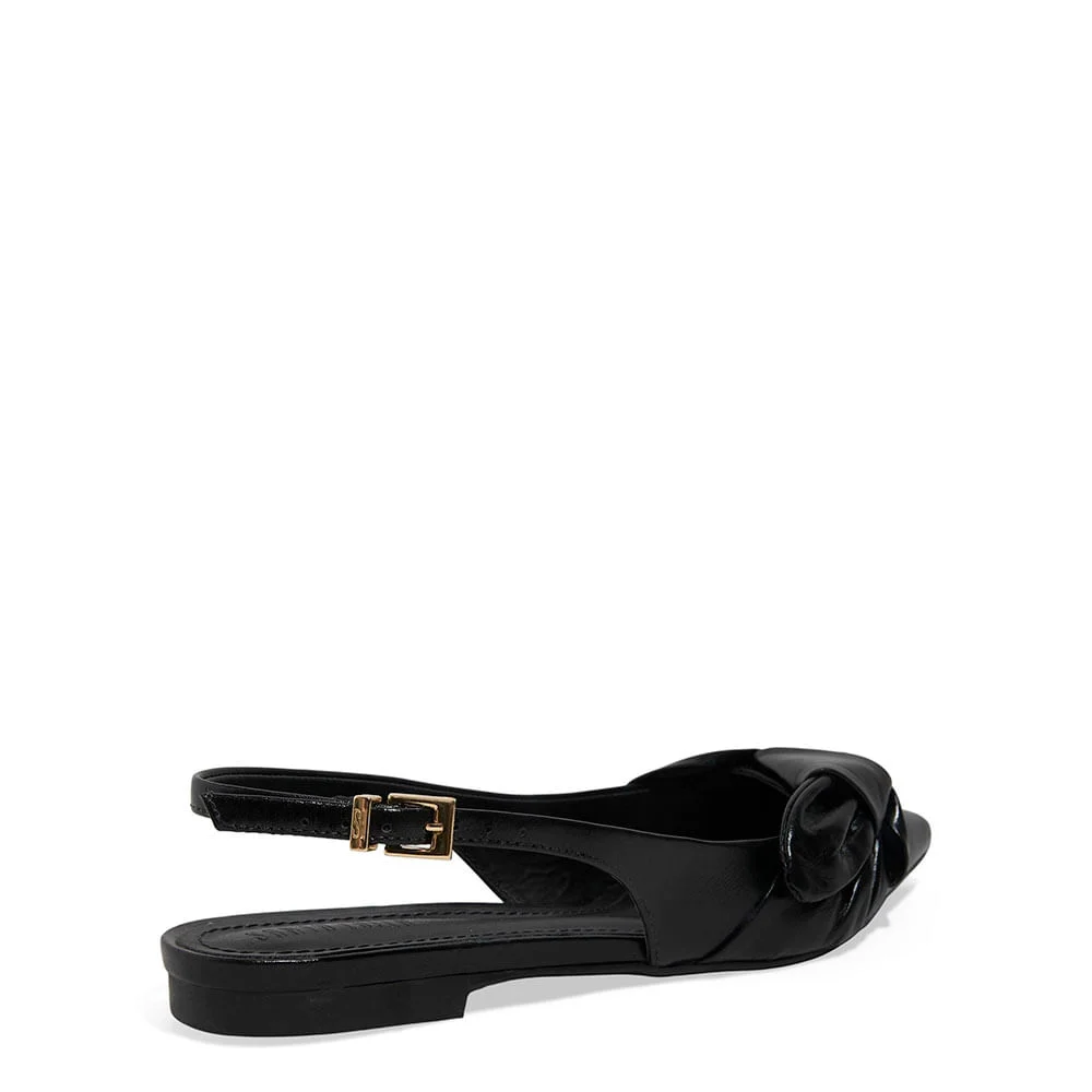 Sapatilha Slingback Couro Bico Fino Laço Preto - vista 5 de 6