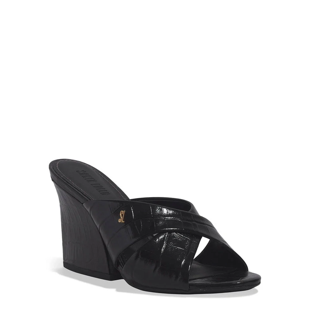 Mule Croco Italiano Salto Grosso Preto - vista 2 de 3