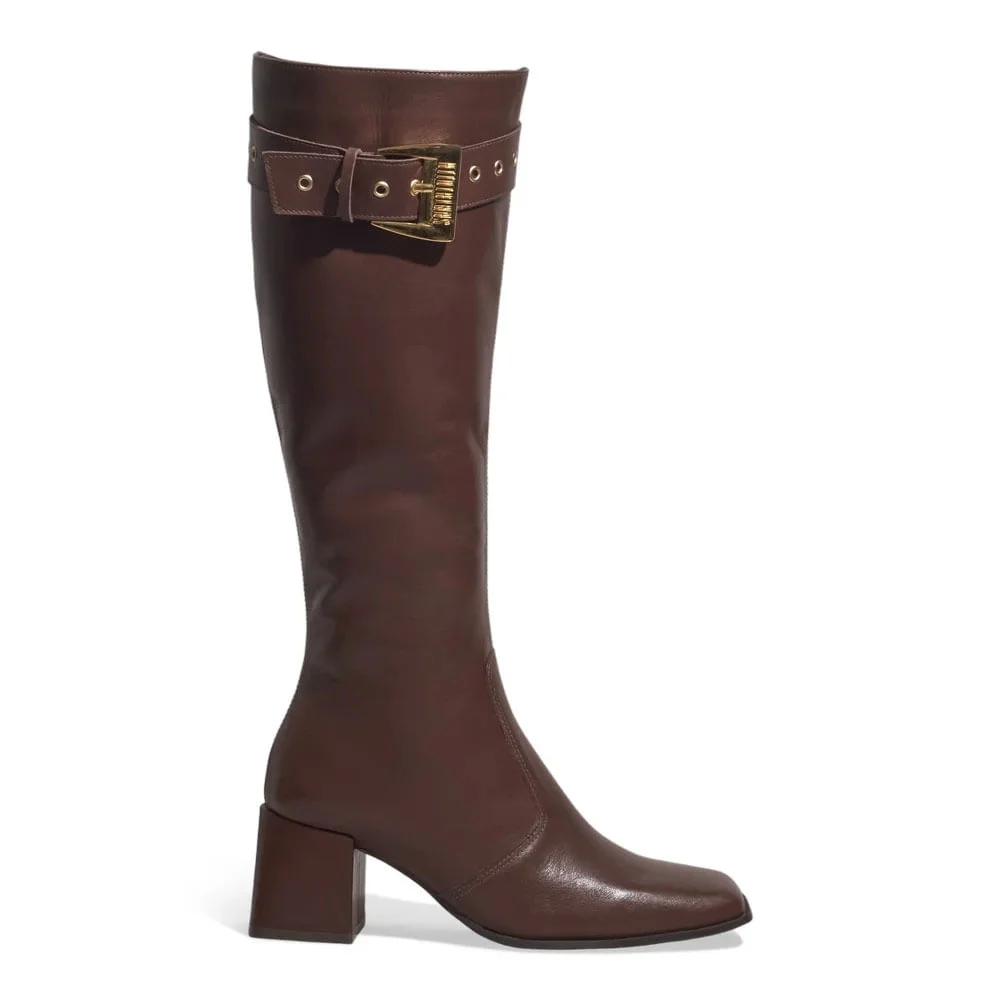 Bota Montaria Couro Cano Alto Marrom Dark Fivela - vista 1 de 3