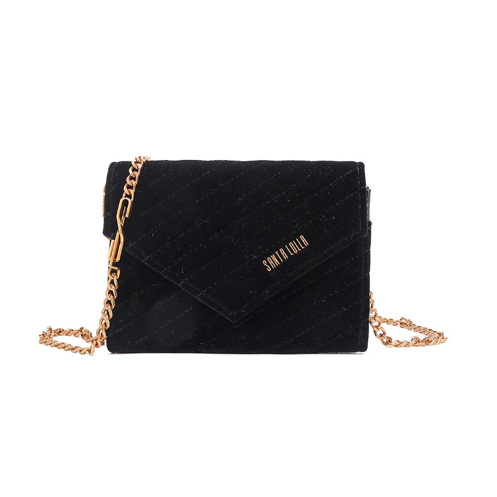 Bolsa Carteira Veludo Preto Alça Transversal Corrente - vista 1 de 7