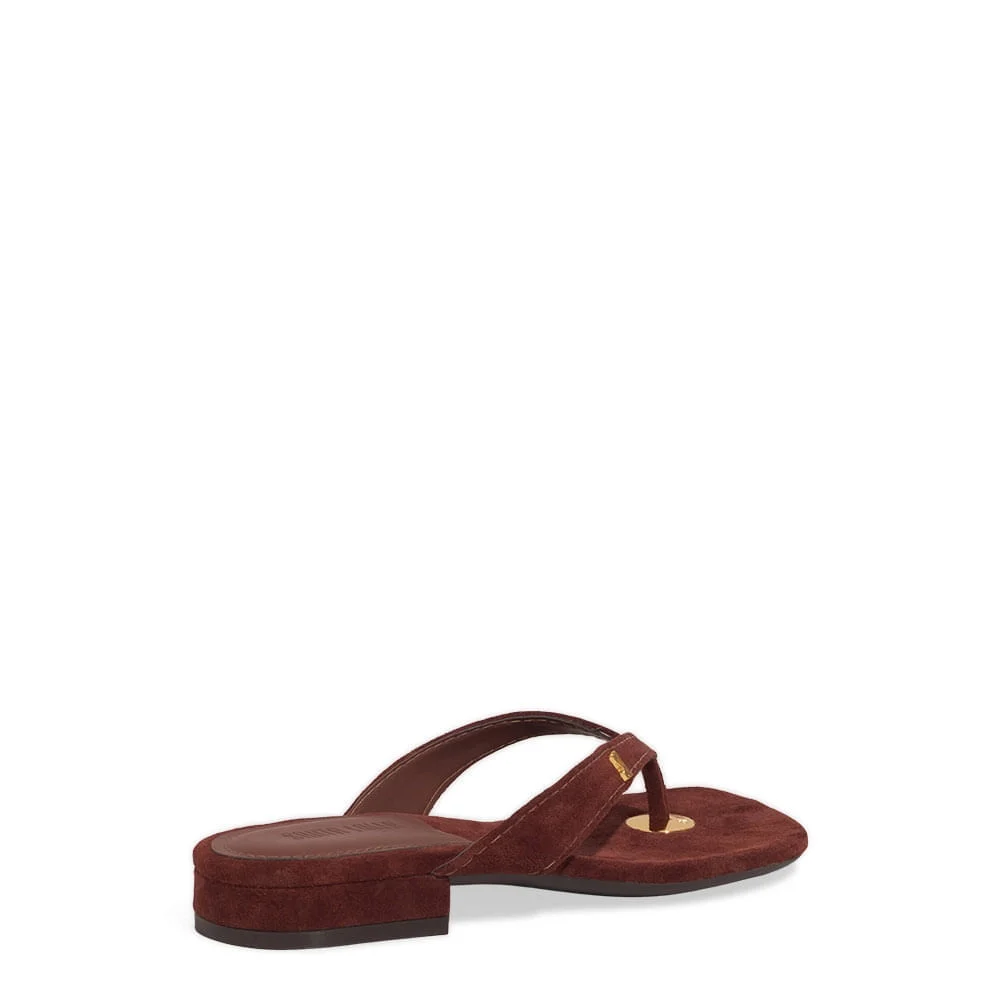 Rasteira Thong Couro Camurça Marrom Terracota - vista 3 de 4