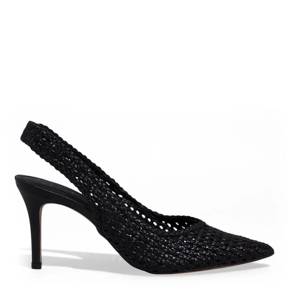 Scarpin Slingback Palha Preto Vazado - vista 1 de 3