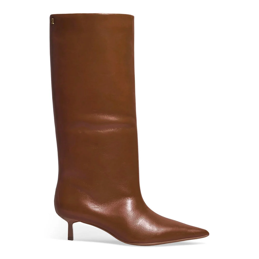 Bota Couro Cano Alto Marrom Salto Fino - vista 1 de 3
