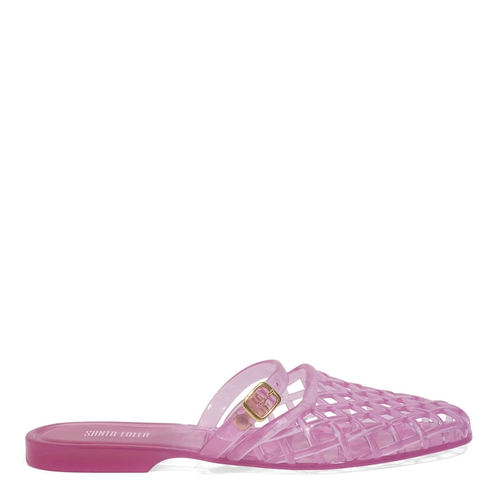 Mule Borracha Vazado Bico Quadrado Rosa - vista 1 de 4