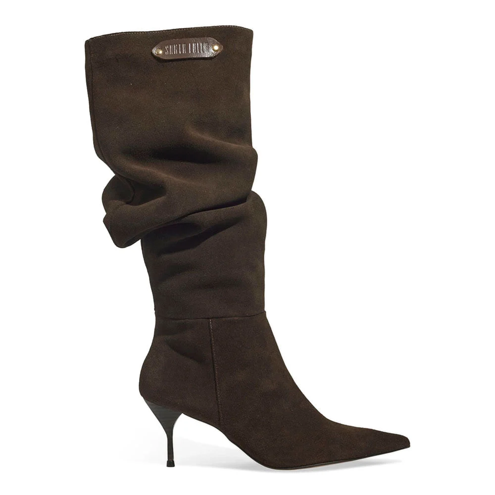 Bota Couro Camurça Cano Alto Slouch Marrom Dark - vista 1 de 3