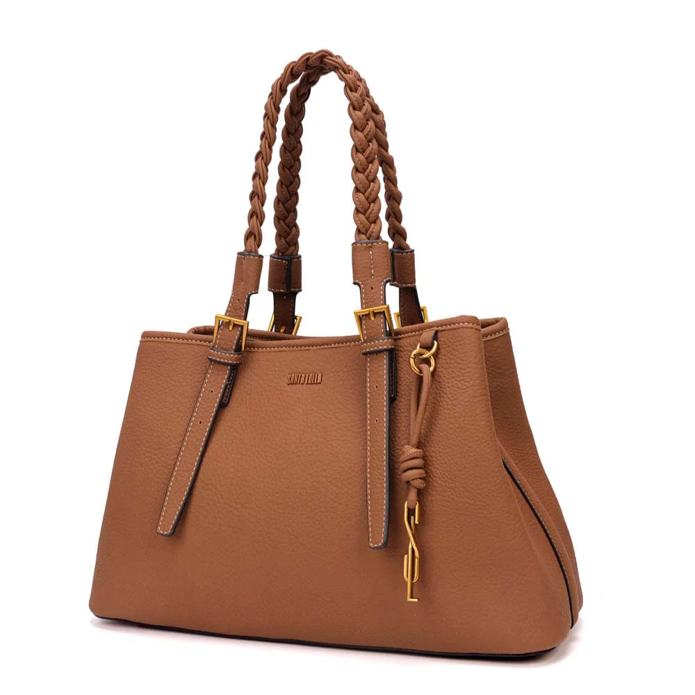 Bolsa Grande Nobuck Marrom Safari Alça Trançada - vista 3 de 7