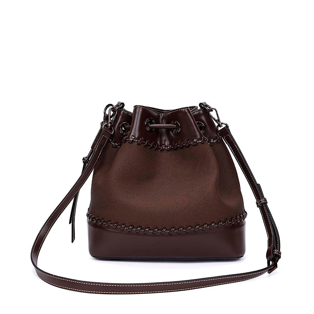 Bolsa Bucket Material Canvas Marrom Dark Alça Transversal - vista 5 de 7