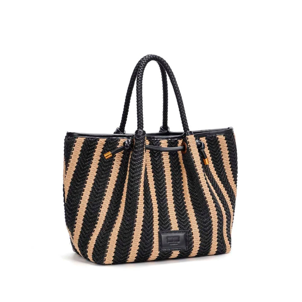 Bolsa Grande Tramado Preto E Bege Alça De Ombro - vista 2 de 5