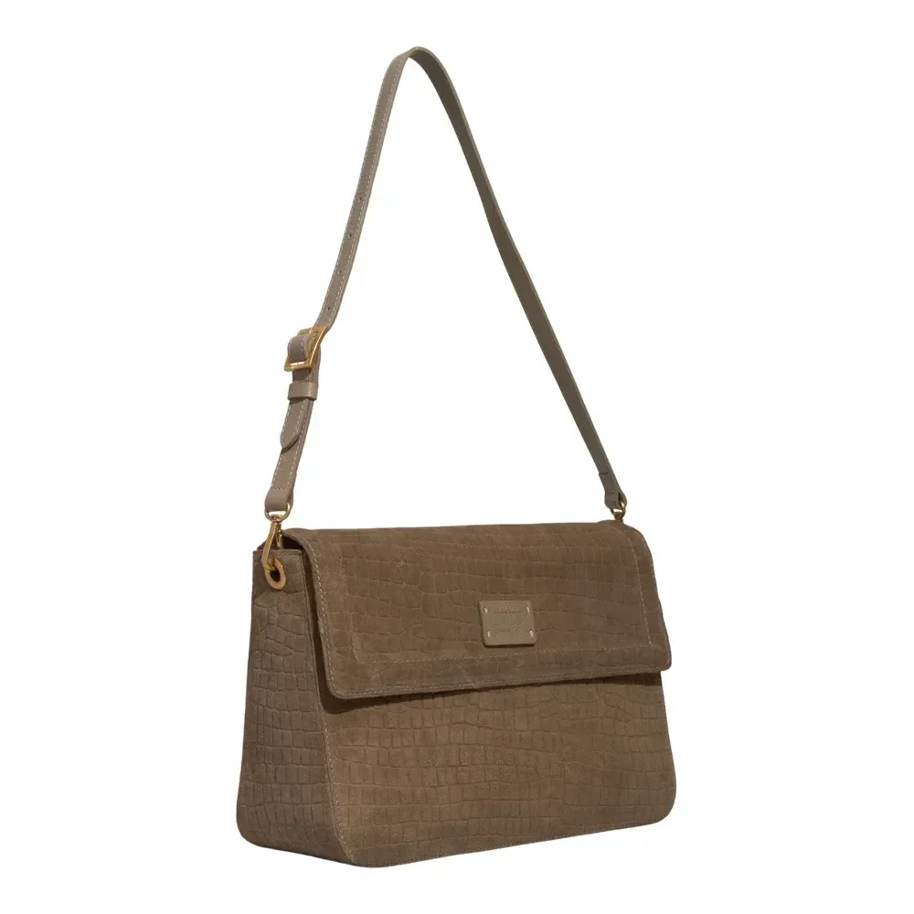 Bolsa Média Couro Camurça Marrom Alça De Ombro - vista 2 de 3