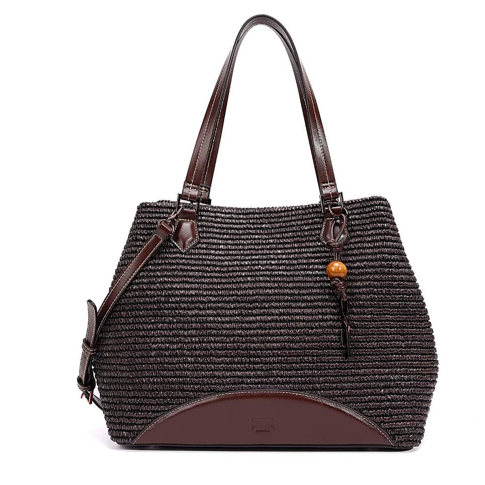 Bolsa Grande Tramado Marrom Dark Alça De Ombro - vista 2 de 8