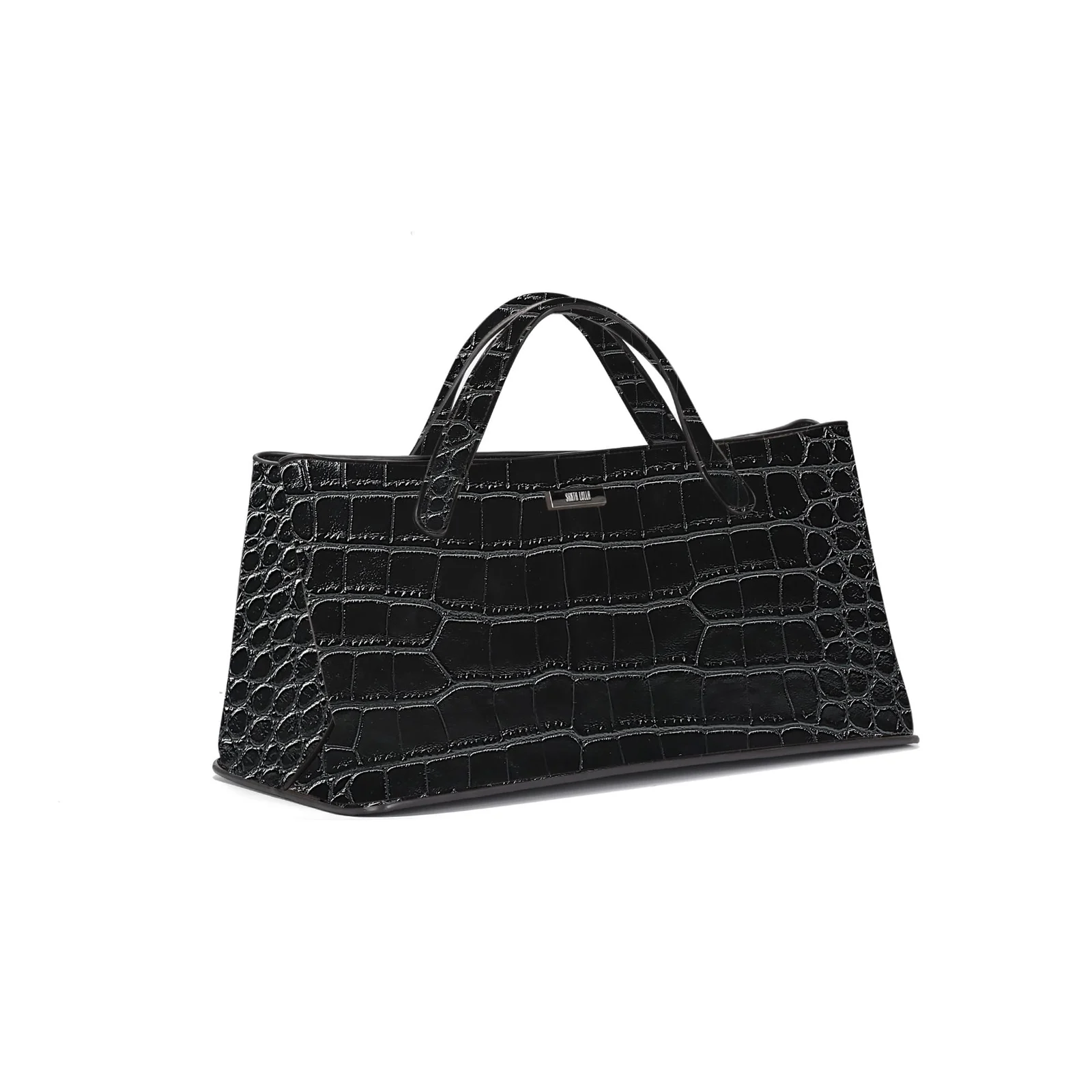 Bolsa Grande Croco Preta Alça De Mão - vista 2 de 3