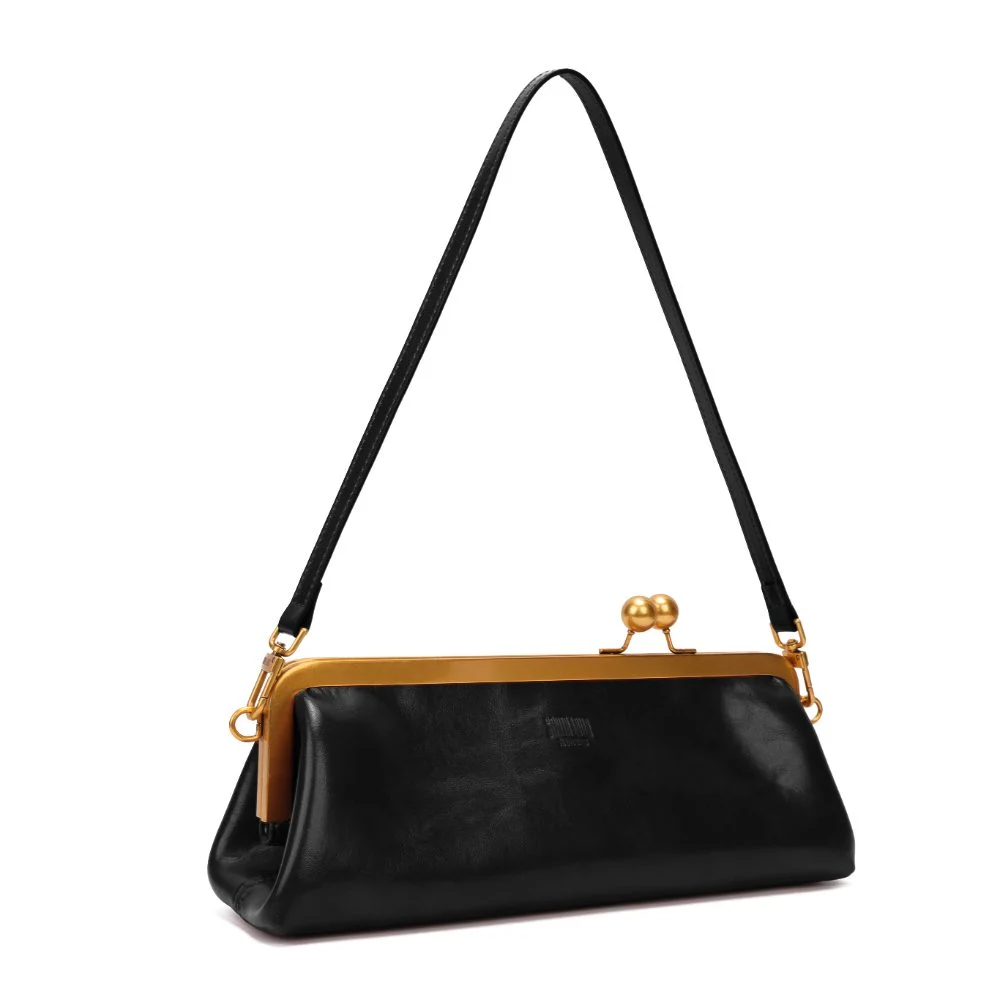 Bolsa Pequena Sof Preta Fecho Kiss Lock Alça de Ombro - vista 2 de 8