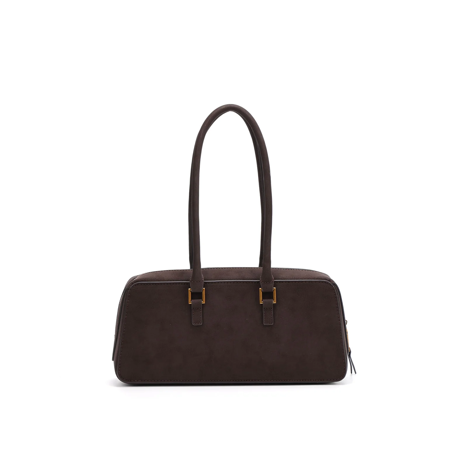 Bolsa Média Estruturada Nobuck Marrom Dark - vista 3 de 5