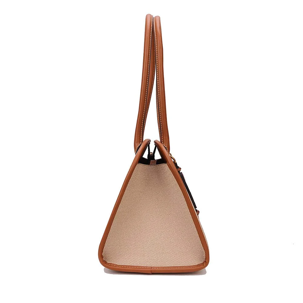 Bolsa Canvas Estruturada Bege Alça Longa - vista 3 de 6