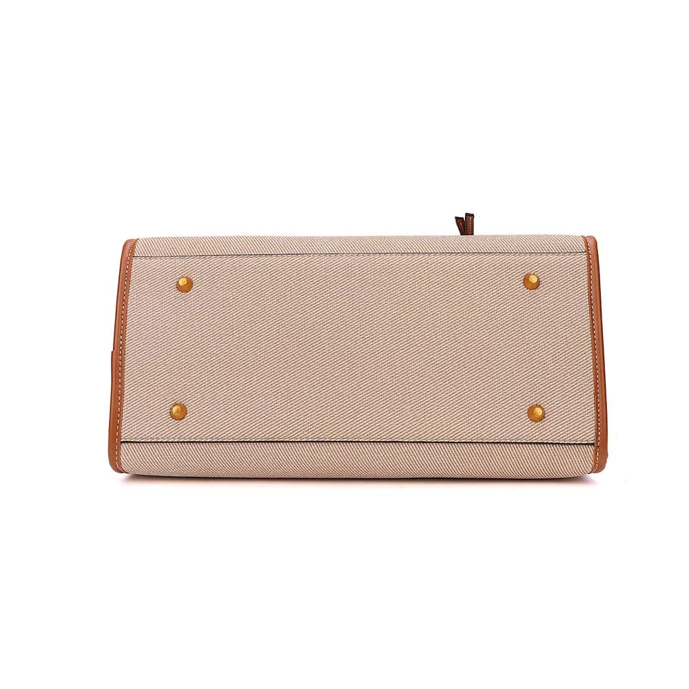 Bolsa Canvas Estruturada Bege Alça Longa - vista 5 de 6