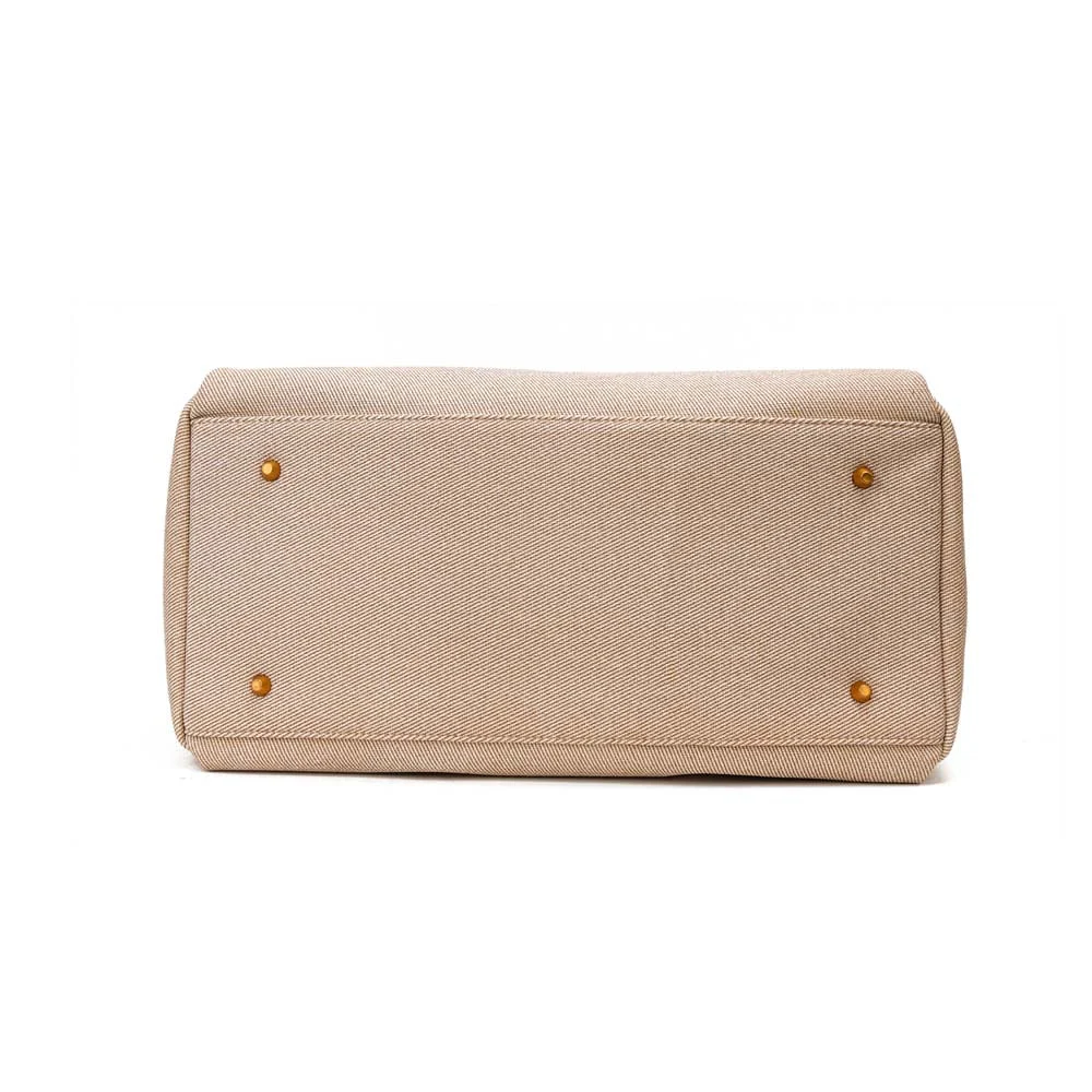 Bolsa Tote Grande Canvas Bege E Marrom Alça Dupla - vista 7 de 8