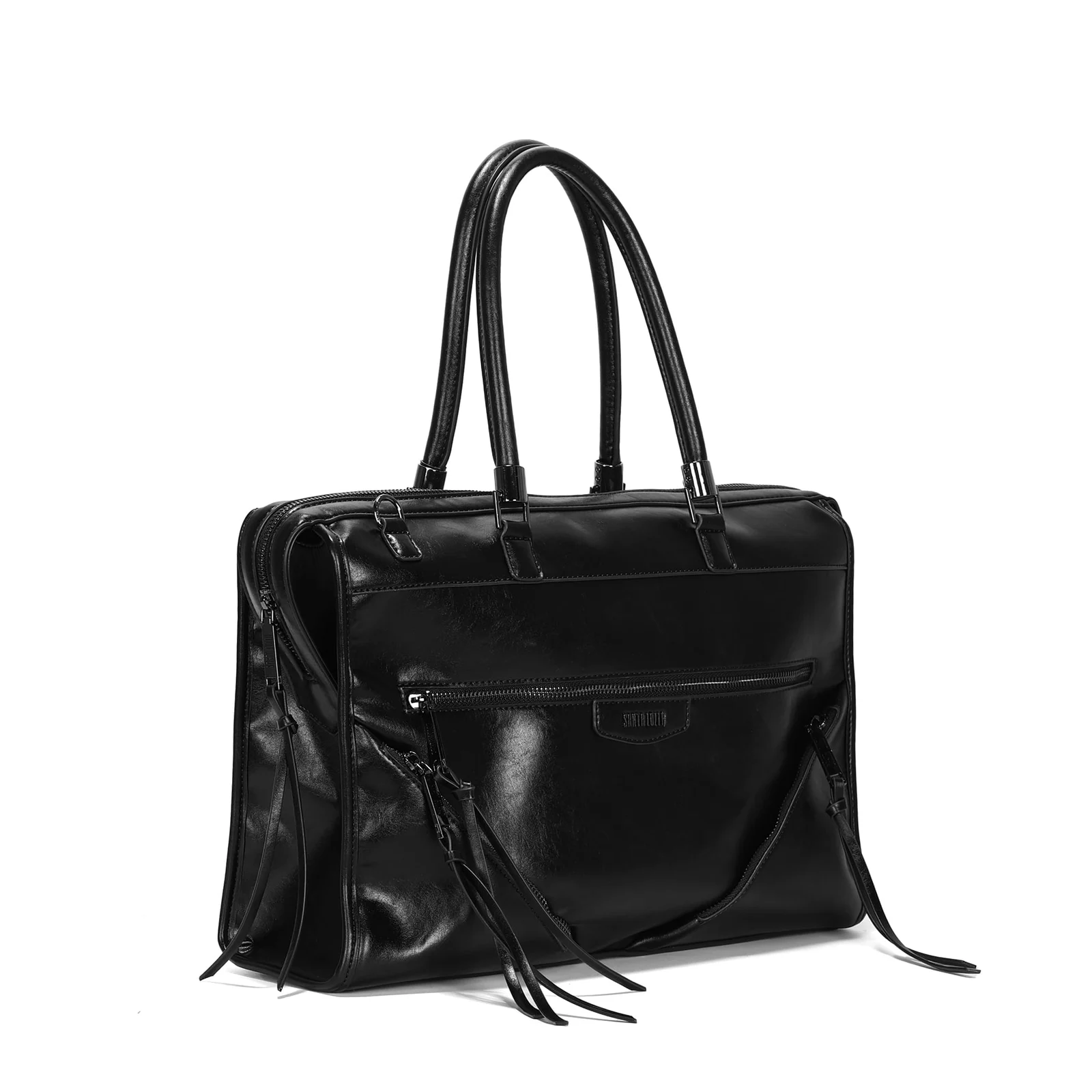 Bolsa Grande Quadrada Rústico Liso Preto Bolso Frontal - vista 2 de 3