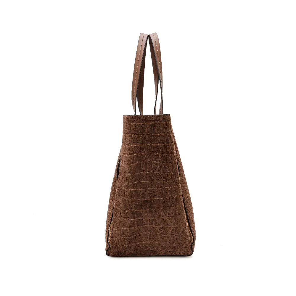 Bolsa Shopper Grande Croco Nobuck Bege Steel - vista 6 de 8