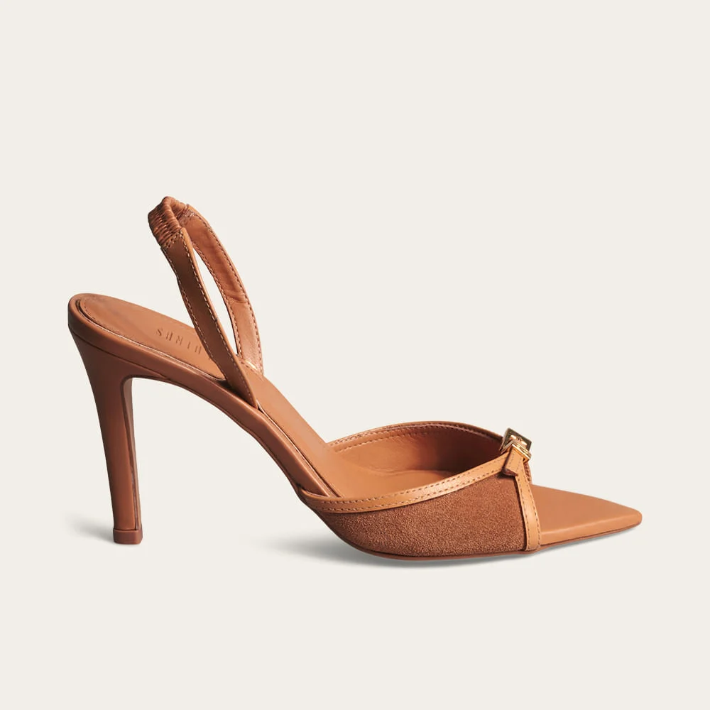 Sandália Peep Toe Couro Confort Bico Folha Caramelo Doce de Leite - vista 1 de 4
