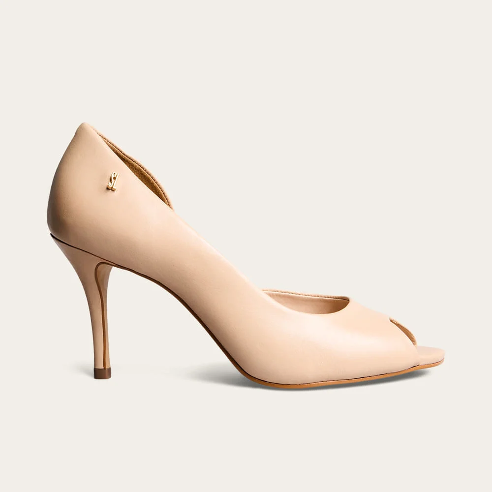 Peep Toe Couro Pelica Soft Salto Fino Bege Areia - vista 1 de 4