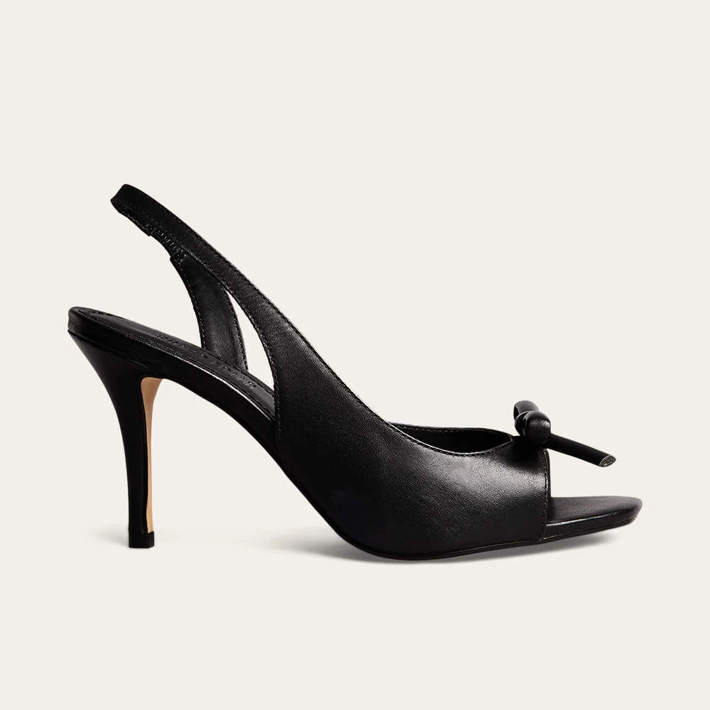 Sandália Peep Toe Slingback Couro Pelica Soft Salto Fino Preto - vista 1 de 4