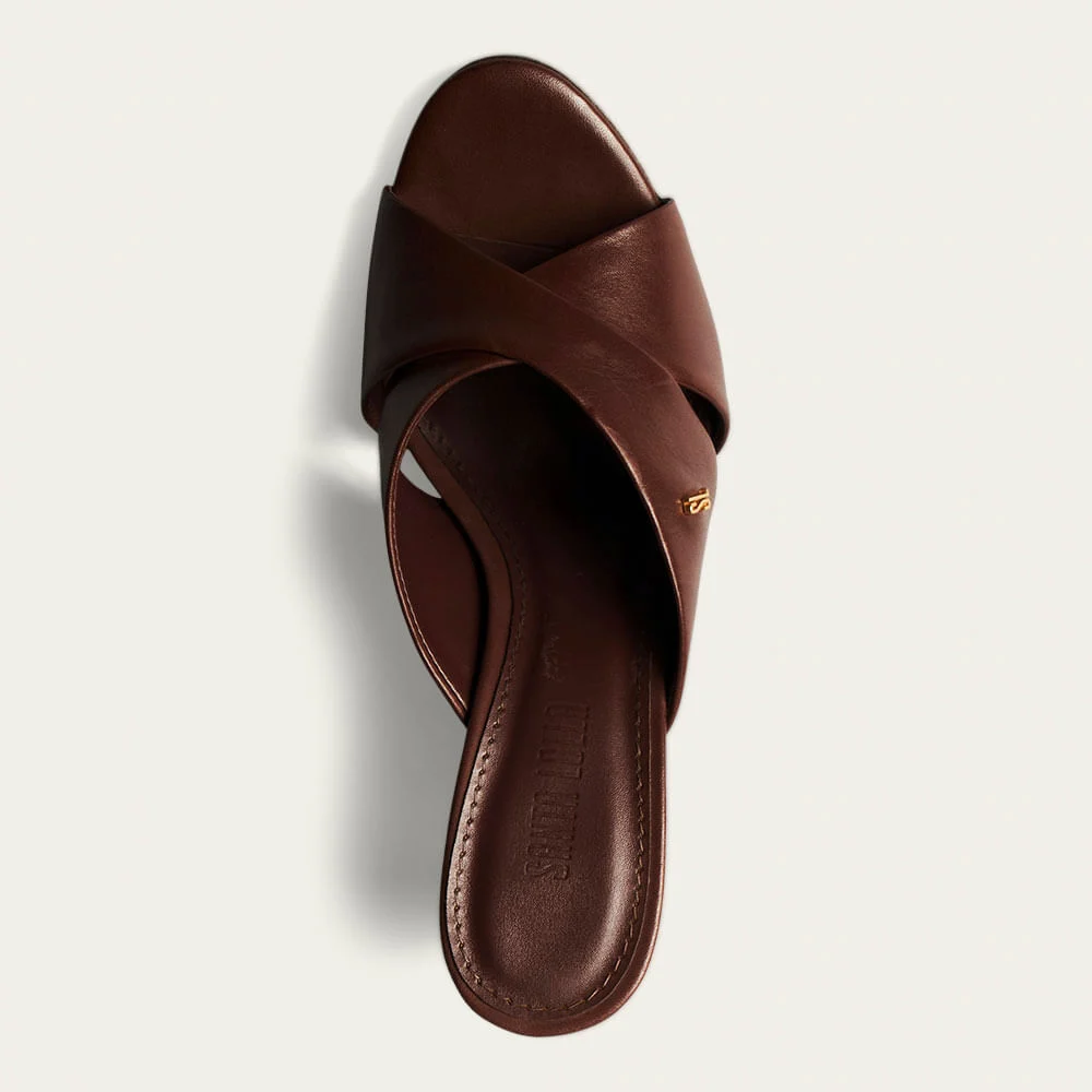 Tamanco Mule Couro Pelica Soft Salto Grosso Tramado Marrom Dark Cocoa - vista 4 de 4
