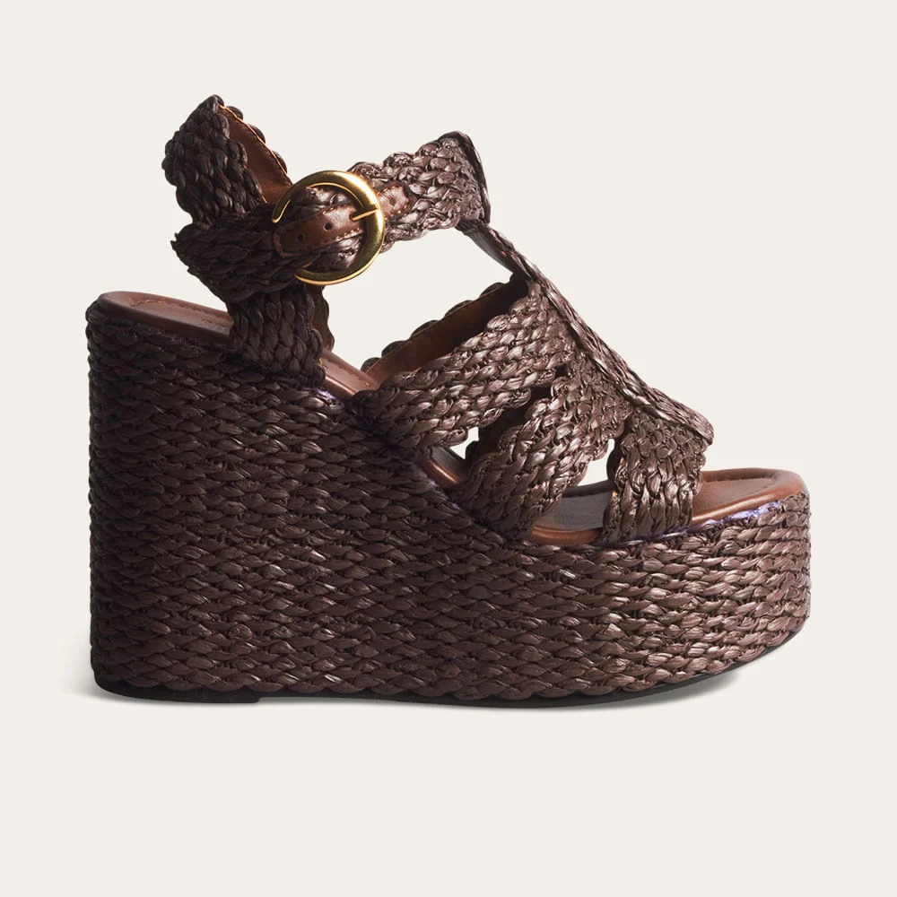 Sandália Espadrille Anabela Tramado Marrom Dark Cocoa - vista 1 de 3
