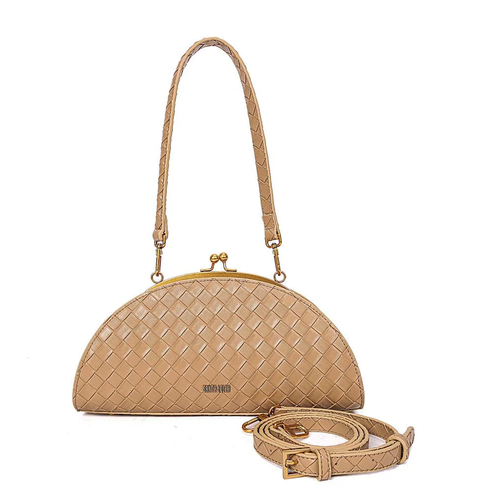 Bolsa Clutch Meia Lua Alça De Ombro Tressê Bege Areia - vista 2 de 9