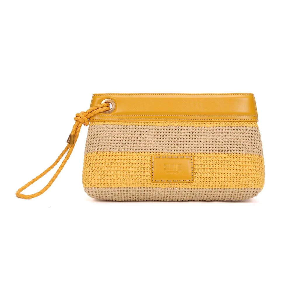 Clutch Tramado Alça de Mão Listras Amarelo Solar - vista 1 de 7