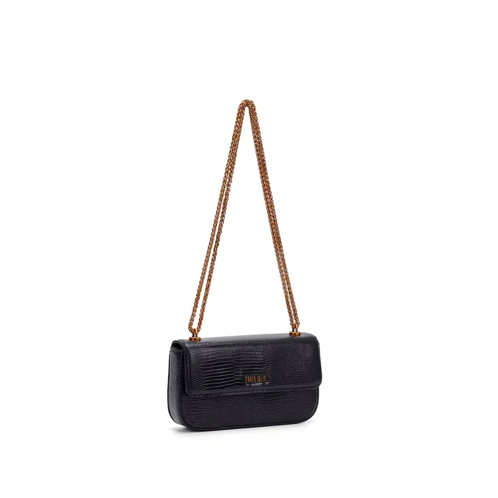 Bolsa Lizard Preta Alça Transversal Corrente - vista 2 de 5