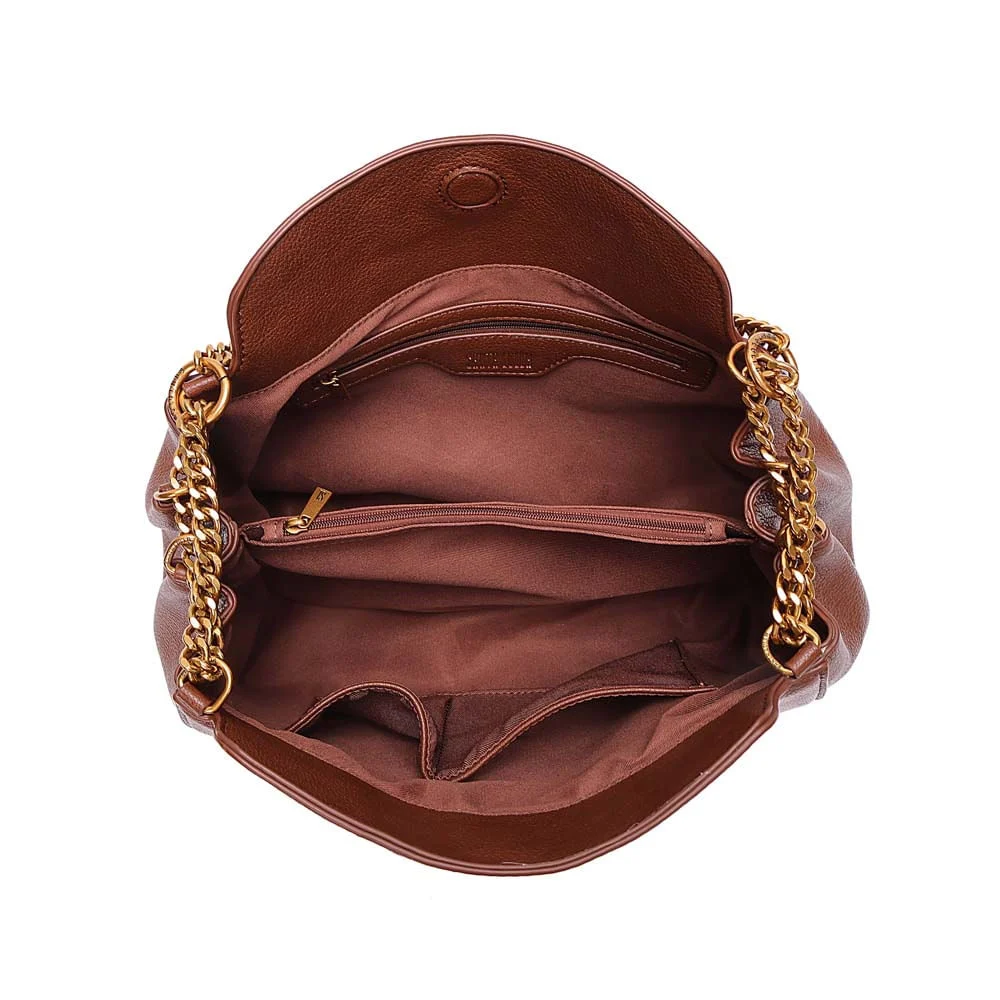 Bolsa Hobo Média Floater Alça De Ombro Corrente Marrom Safari - vista 7 de 7