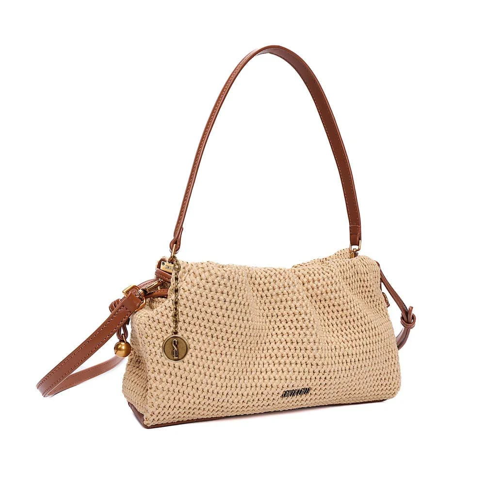 Bolsa Pequena Tramado Alça Dupla Marrom Safari - vista 3 de 8