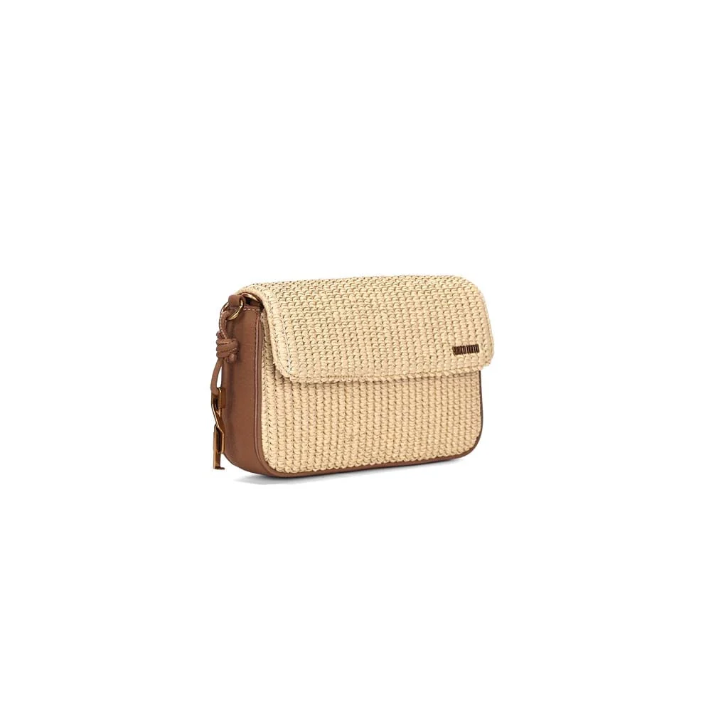 Bolsa Média Quadrada Palha Bege Alça Corrente - vista 2 de 3
