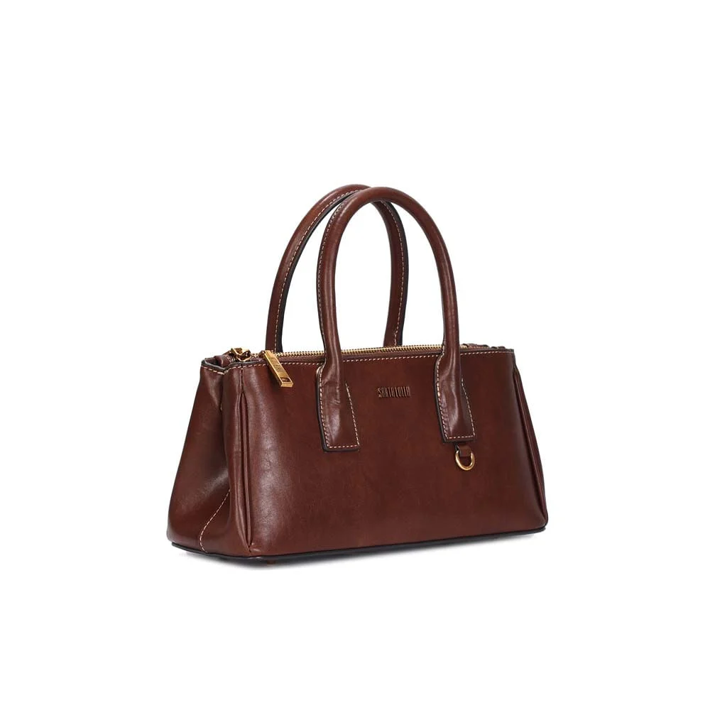 Bolsa Quadrada Pequena Rústico Liso Marrom Tiracolo - vista 2 de 3