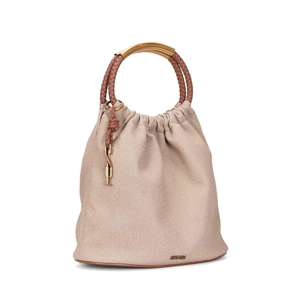 Bolsa Bucket Média Canvas Bege Transversal - vista 2 de 3