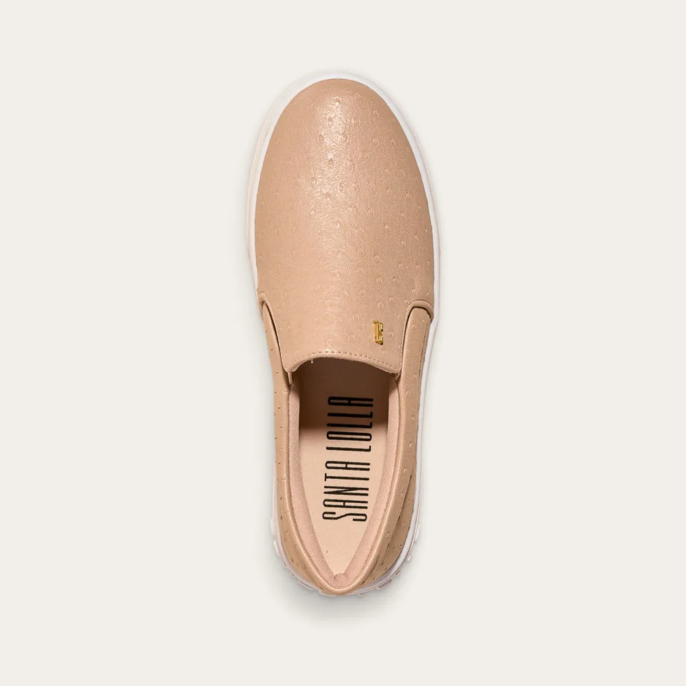 Tênis Slip On Plataforma Bege Amêndoa Texturizado - vista 2 de 2