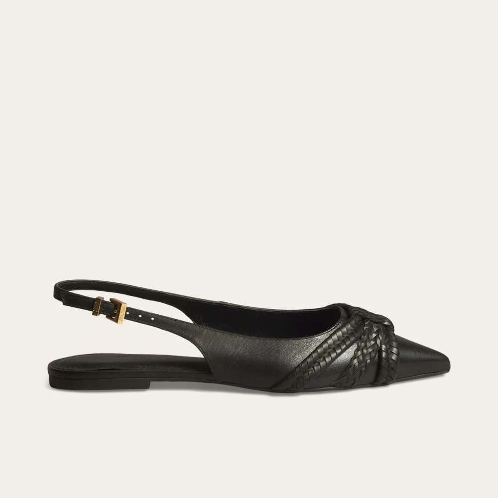 Sapatilha Slingback Couro Marfim Bico Fino Trança - vista 1 de 3