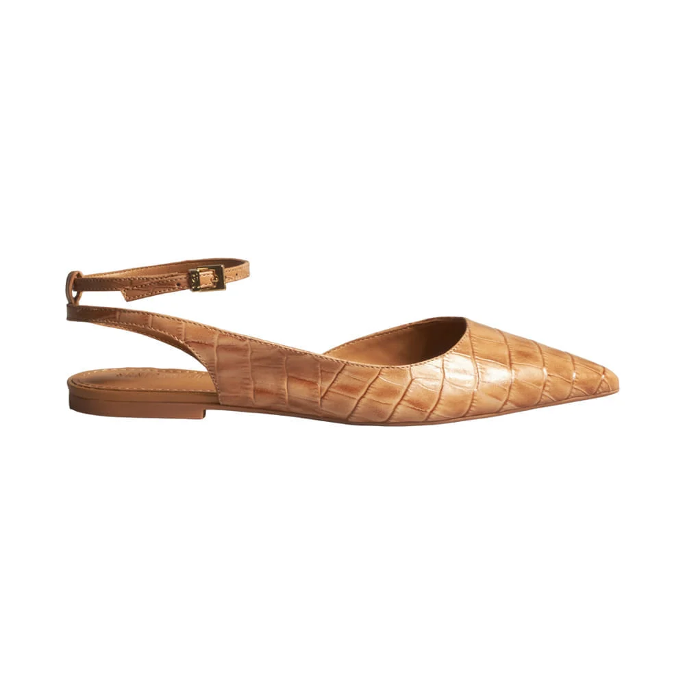 Sapatilha Slingback Croco Marrom Bico Fino - vista 1 de 2