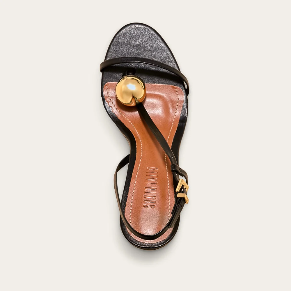 Sandália Napa Soft Preta Salto Fino Metalizado - vista 3 de 3