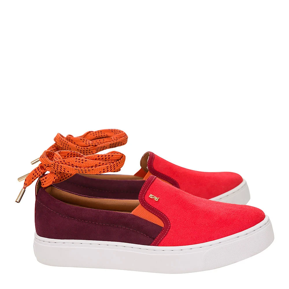 Tênis Slip On Camurça  Laranja e Vinho - vista 4 de 4