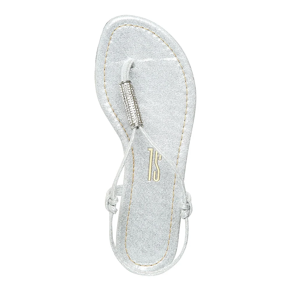Rasteira Tecido Shine Strass Prata - vista 3 de 4