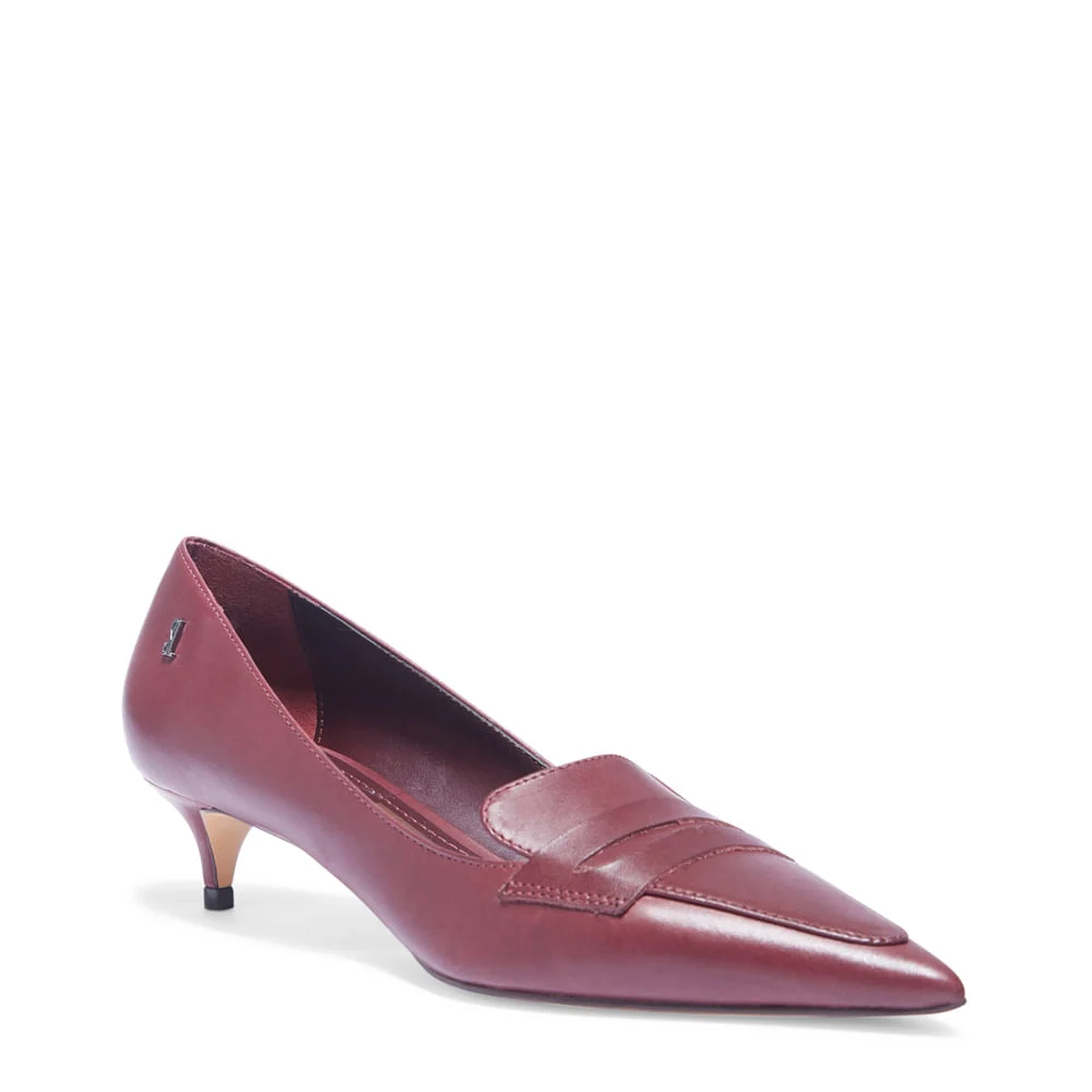 Sapato Scarpin Vinho Couro Salto Baixo - vista 3 de 4